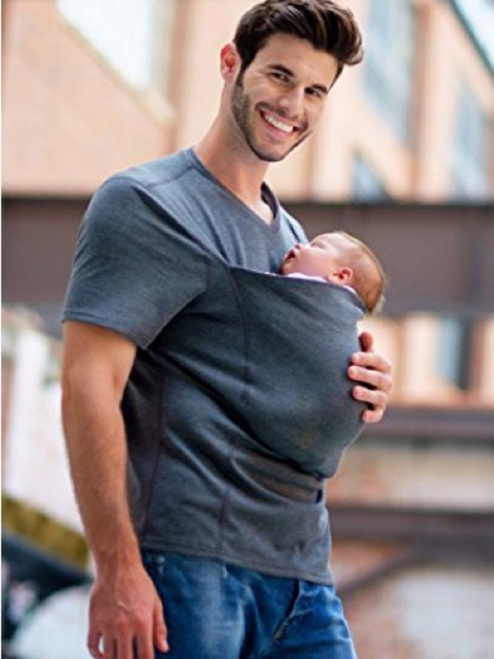 Lalabu Men's Dad Shirt Short Sleeve V-Neck Tee in Gray